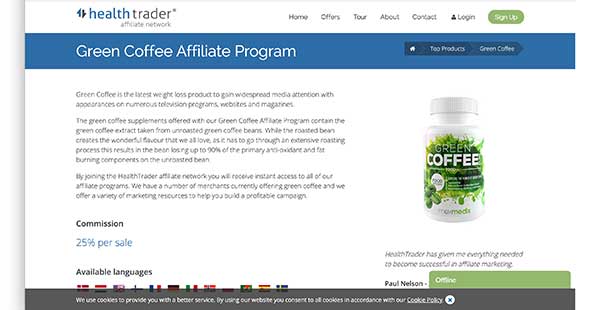 health trader affiliate home page