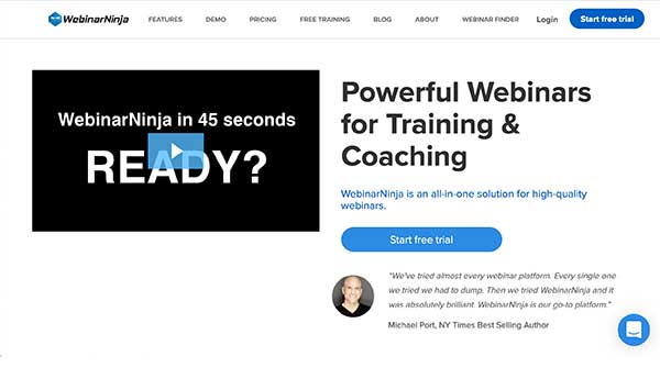 webinar ninja home page