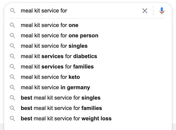 meal kit search results