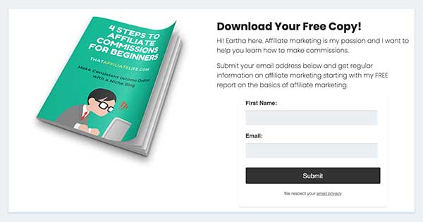 sell affiliate products without blogging - email opt-in form