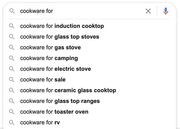 google search for cookware