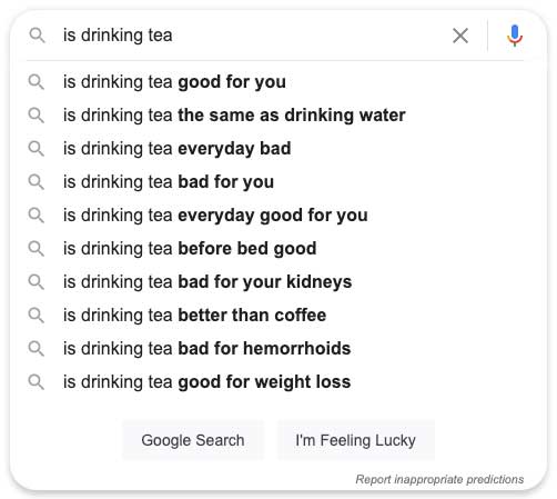 google search for tea