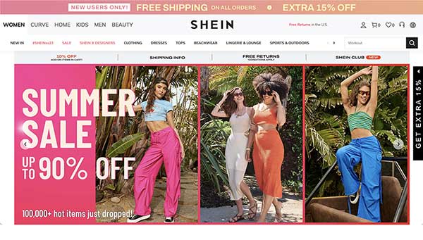 the SHEIN home page