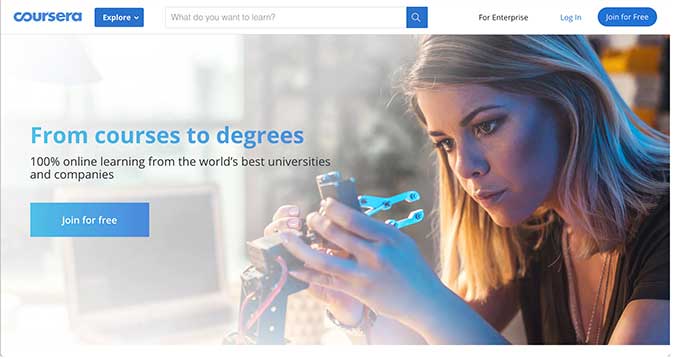 coursera home page