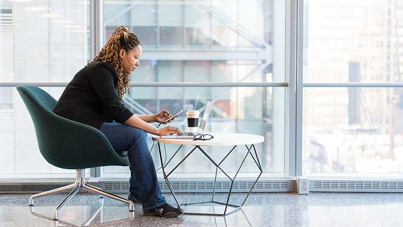 woman working online