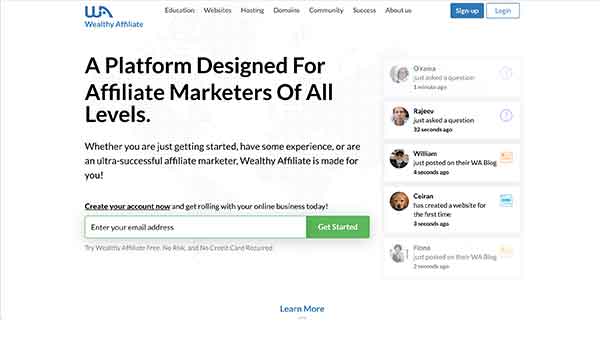 wealthy affiliate home page