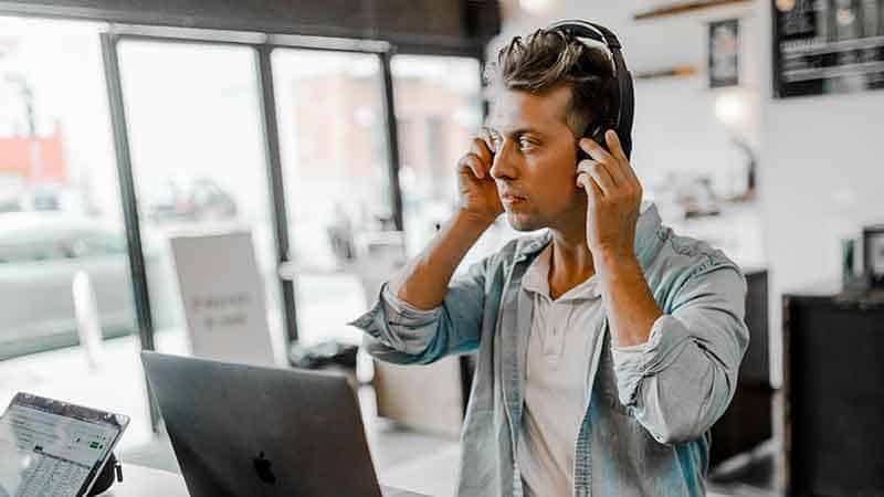 man using headphones